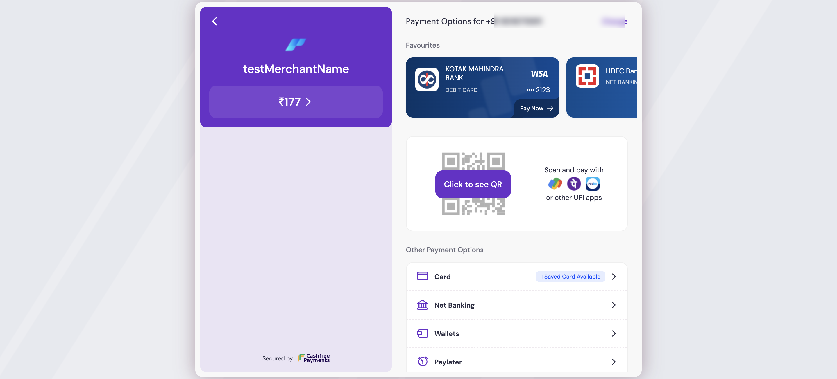 The Cashfree Drop-in checkout for a one-time invoice