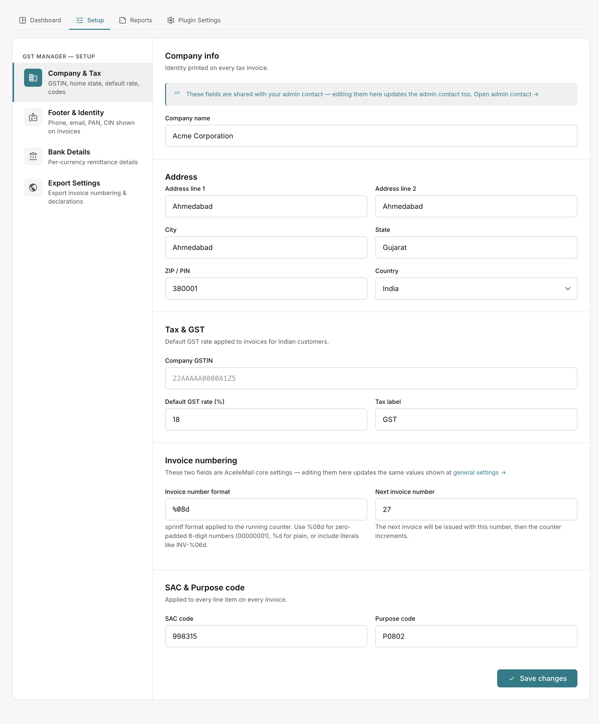 Company and tax fields