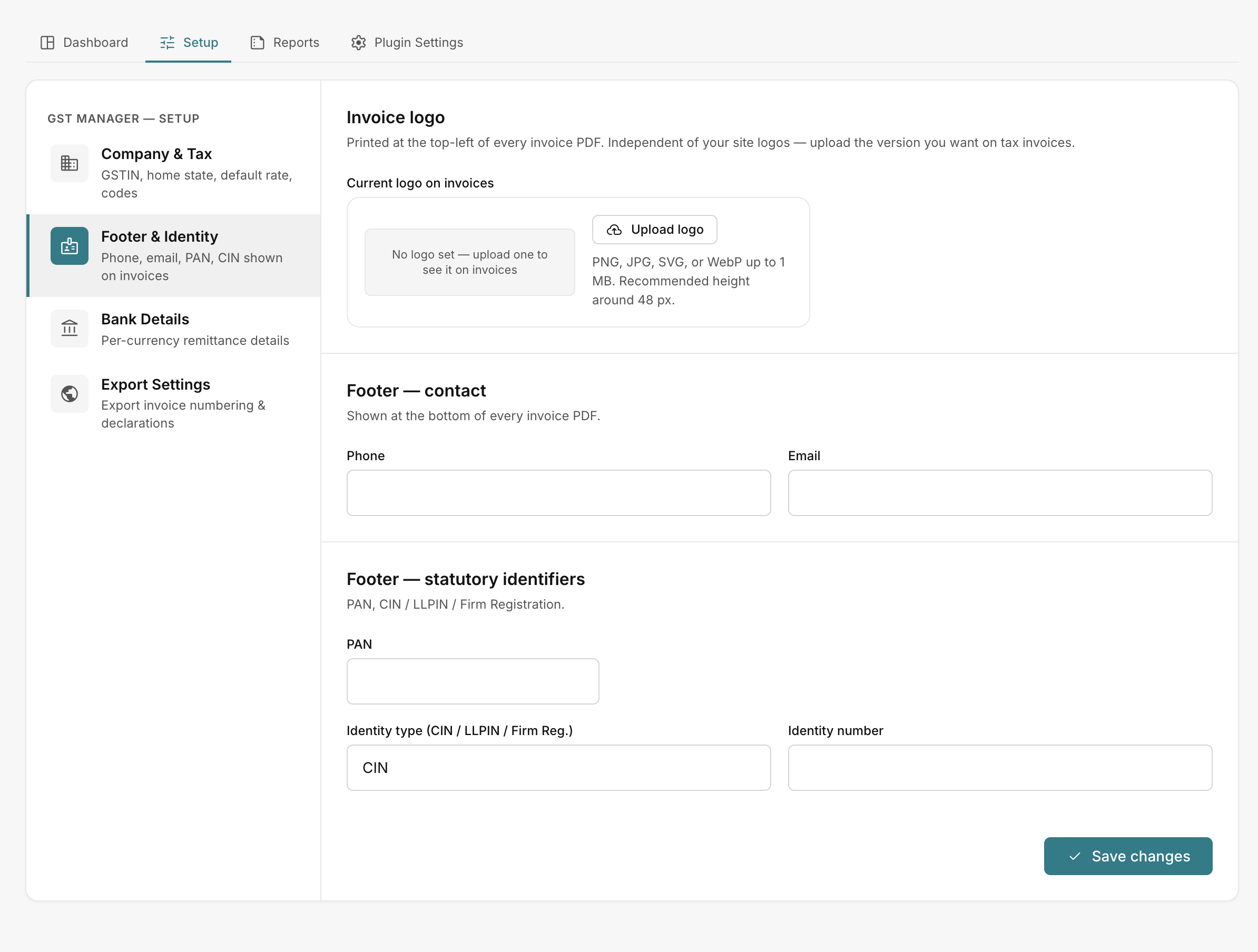 Footer and identity fields