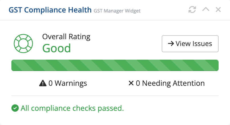 GST Compliance Health widget on the admin home page