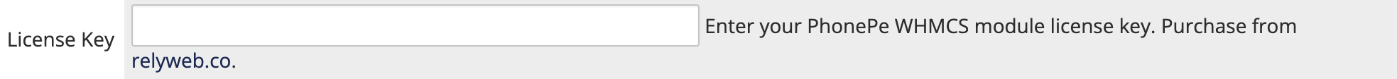 PhonePe gateway License Key field