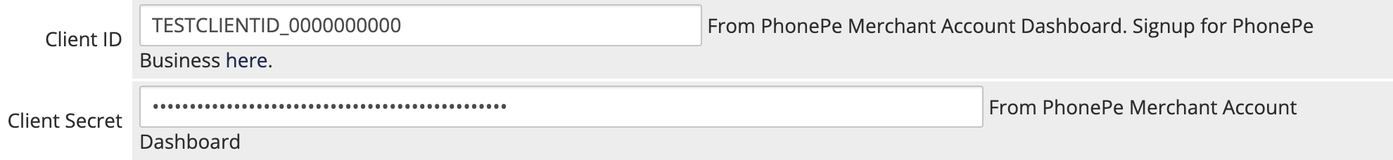 PhonePe Client ID and Client Secret fields in WHMCS