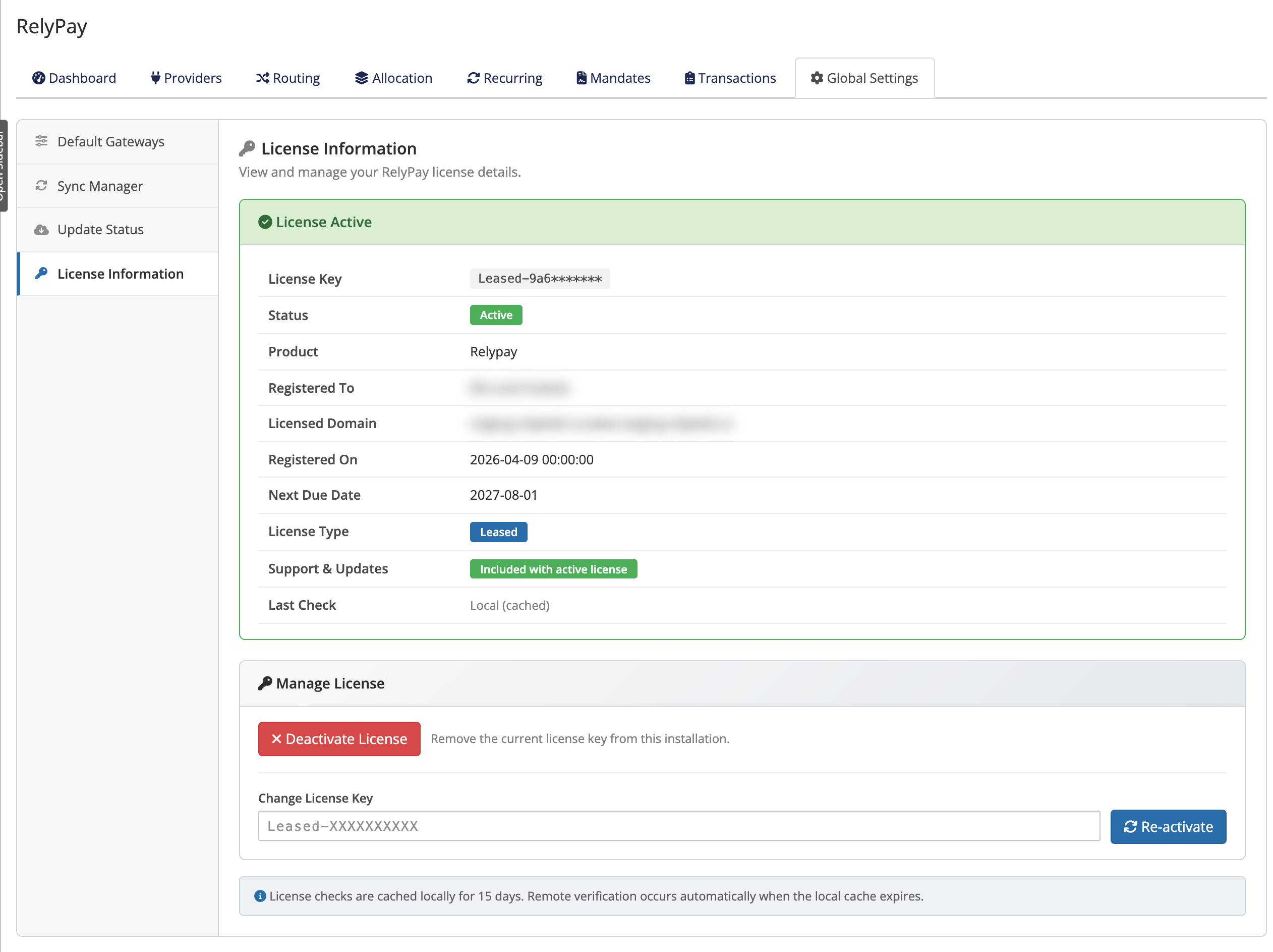 License Information settings