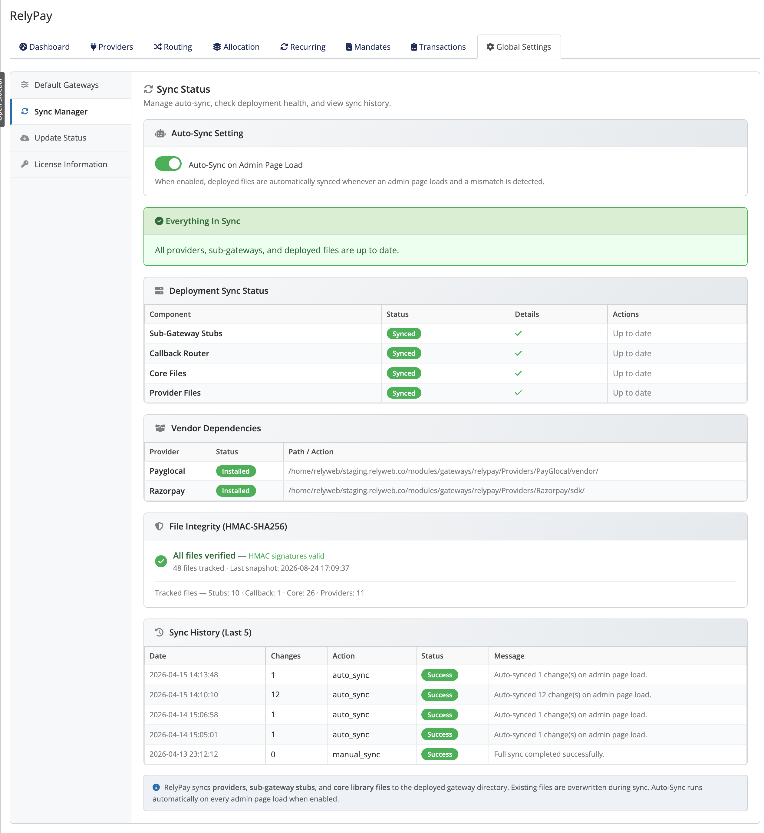 Sync Manager deployment status