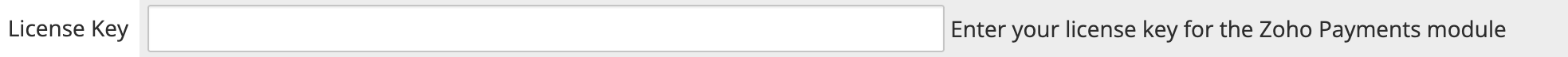 License Key field in the Zoho Payments gateway configuration