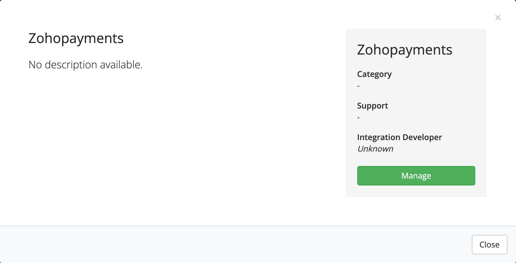 Activating Zoho Payments from Apps & Integrations